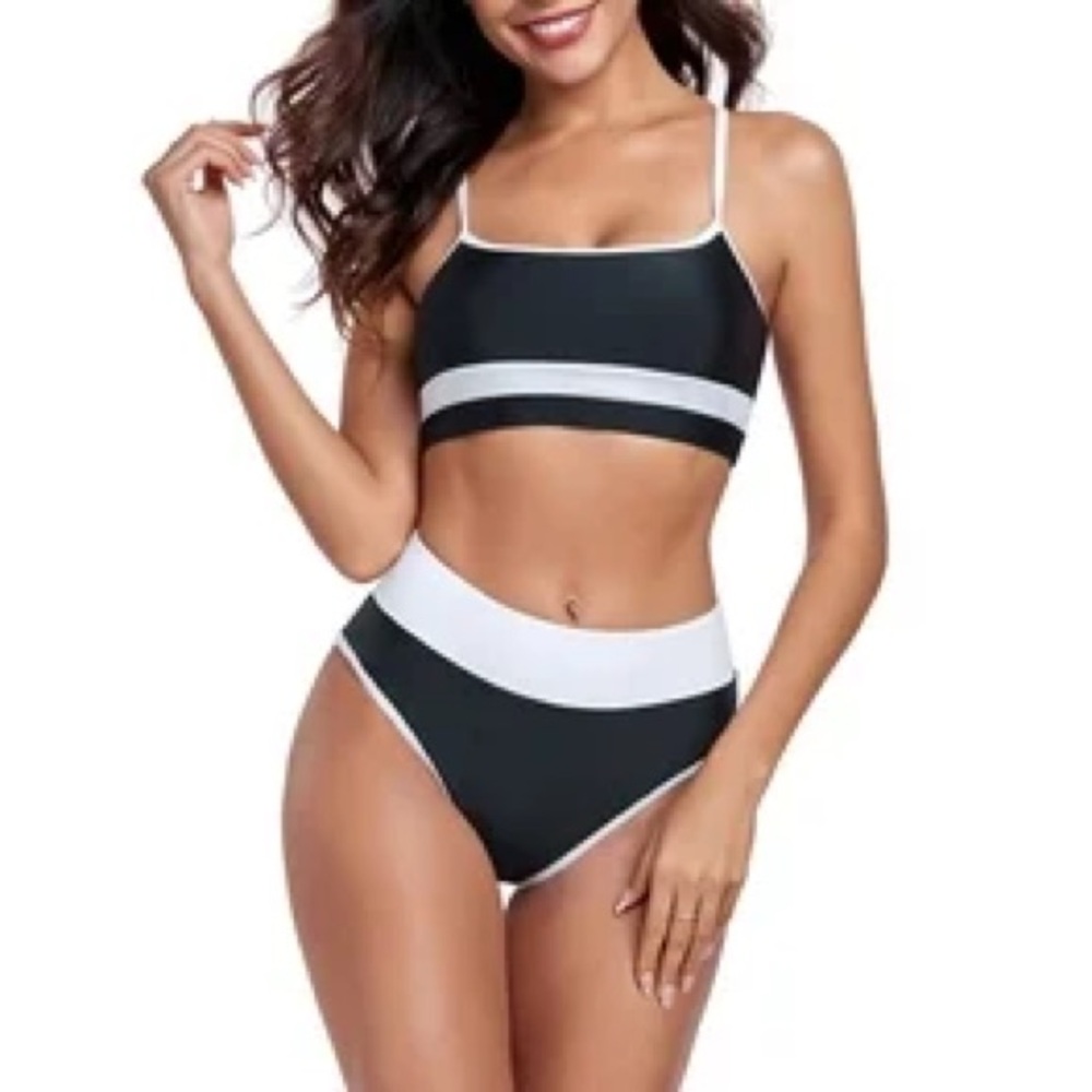 NWT Ocean Blue Black & White Swim Set Women’s Bikini Swimsuit Beach Poolwear